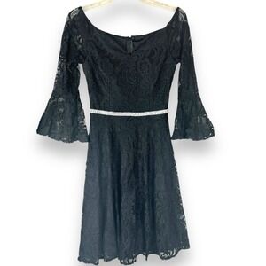 Whimsigoth Black Lace Dress Womens Size Small Bell Sleeves Fairy Grunge Y2K USA